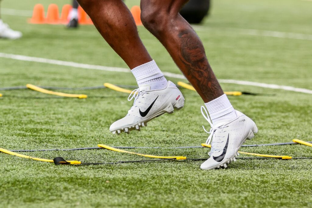 Ohio State running back Trey Sermon makes his way through agility ladder drills at EXOS in Gulf Breeze, Fla., near Pensacola, on